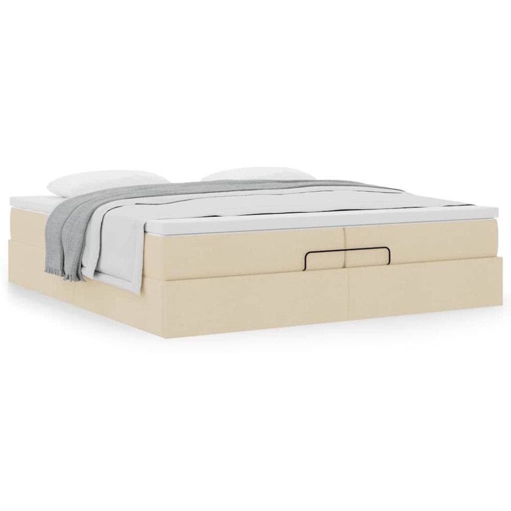 vidaXL Ottoman sängram med madrasser gräddvit 200x200 cm tyg