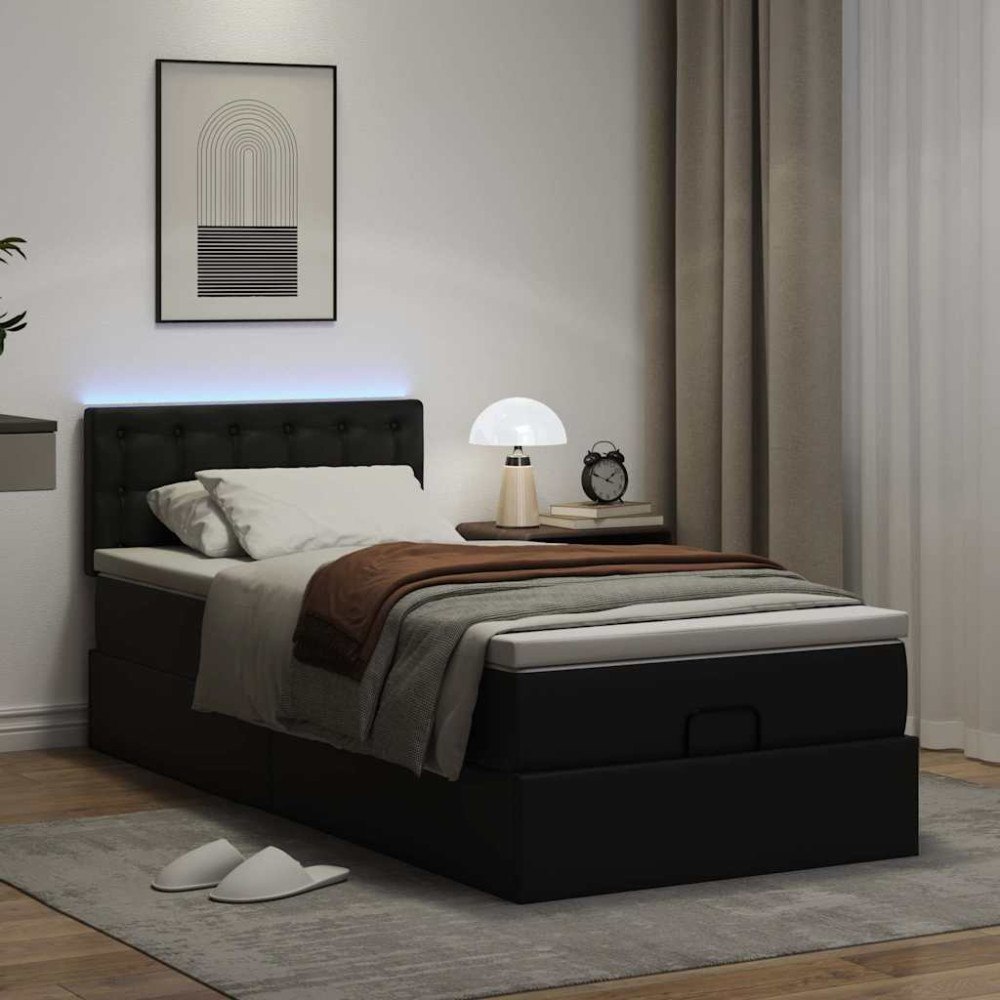 vidaXL Ottoman sängram med madrass svart 90x190 cm konstläder