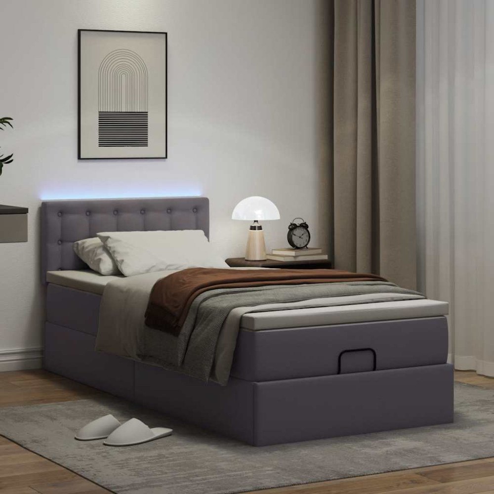 vidaXL Ottoman sängram med madrass grå 90x200 cm konstläder