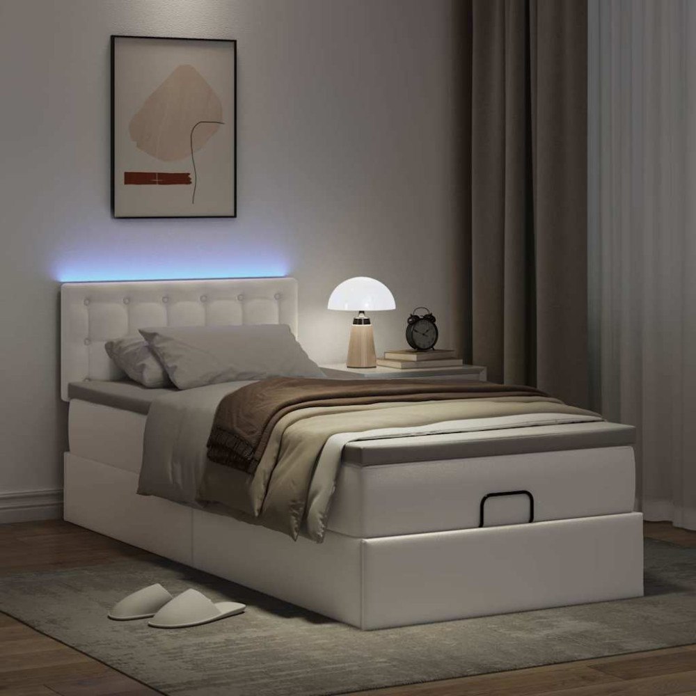 vidaXL Ottoman sängram med madrass vit 100x200 cm konstläder