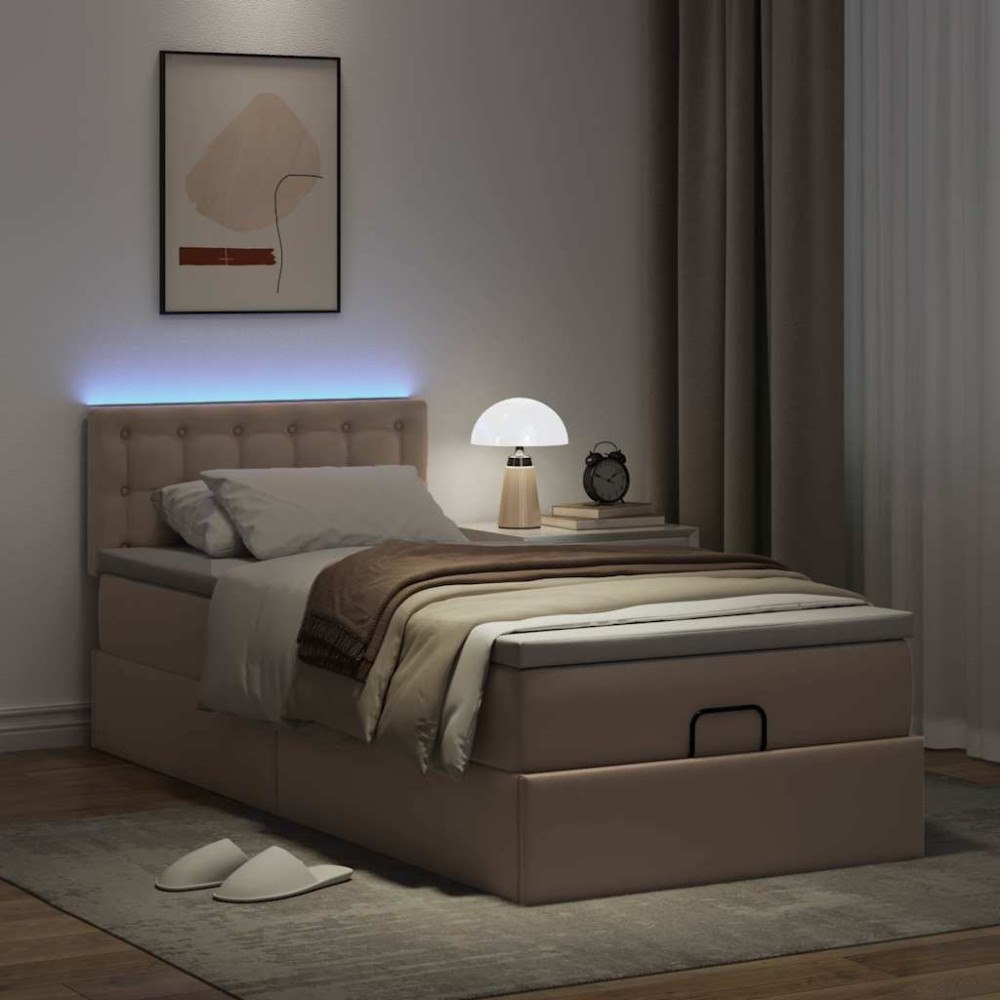 vidaXL Ottoman sängram med madrass cappuccino 100x200 cm konstläder