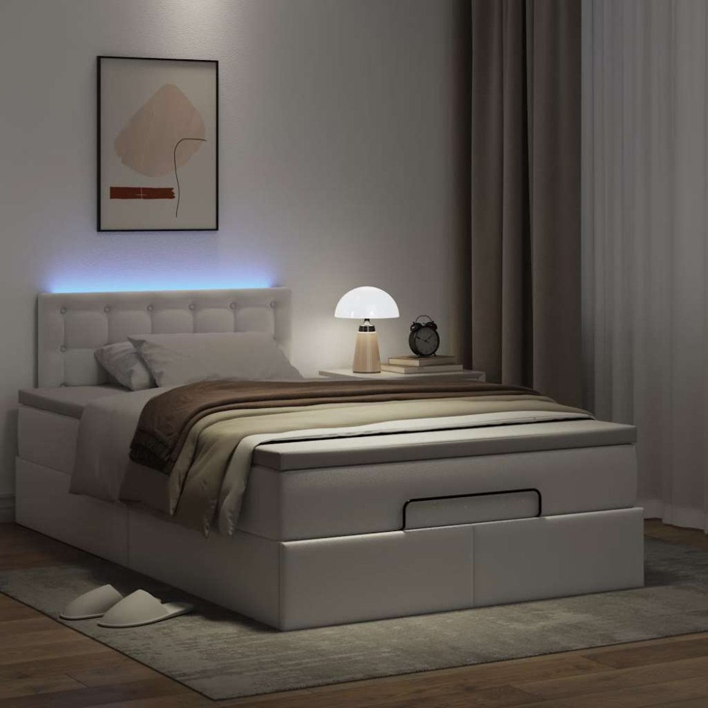 vidaXL Ottoman sängram med madrass vit 120x200 cm konstläder