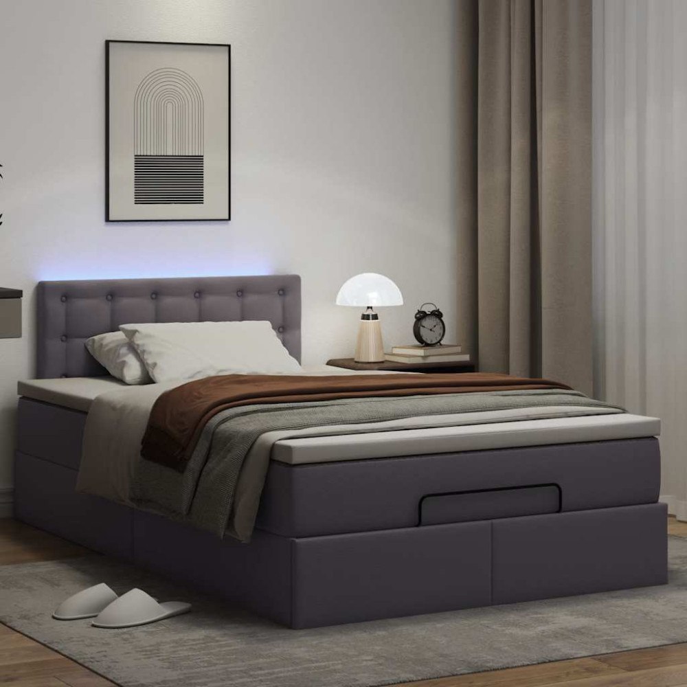 vidaXL Ottoman sängram med madrass grå 120x200 cm konstläder