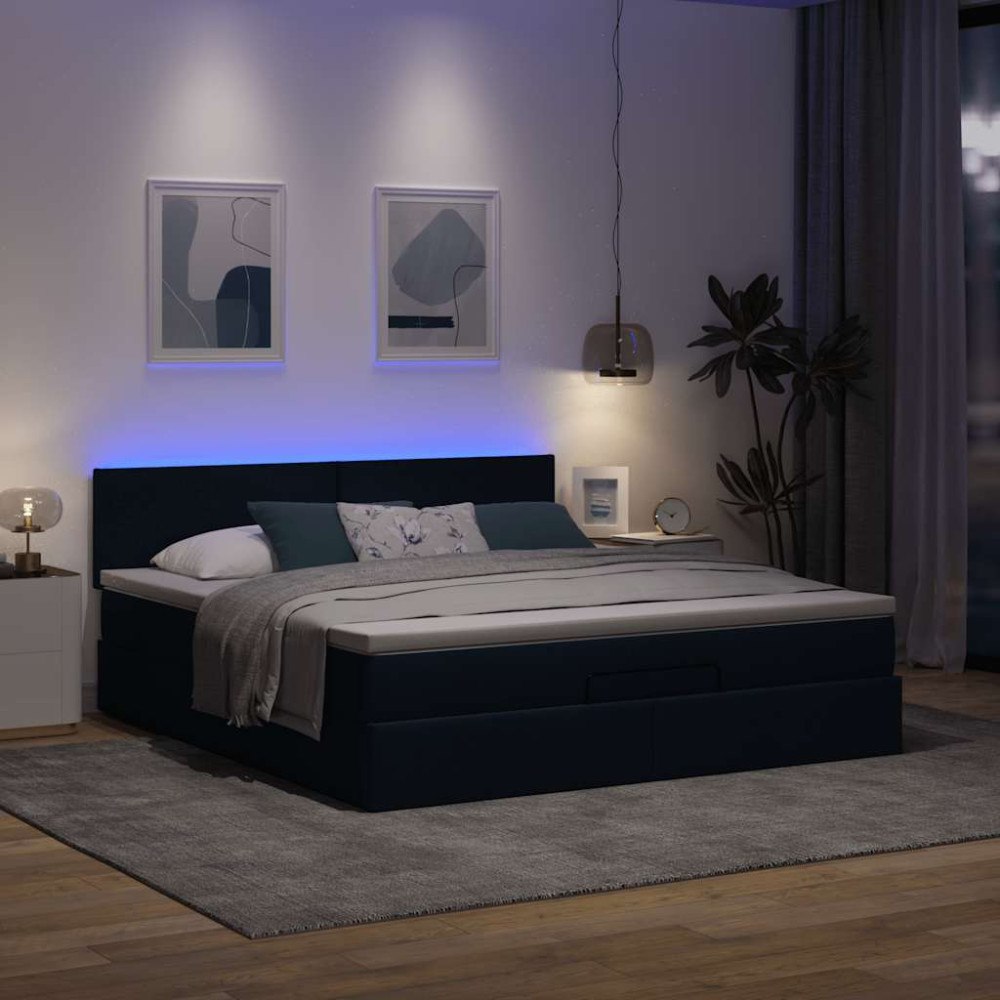 vidaXL Ottoman sängram med madrass blå 160x200 cm tyg