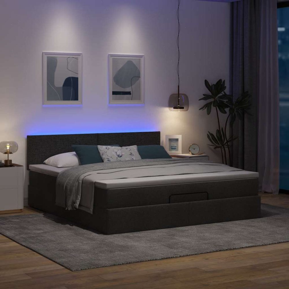 vidaXL Ottomansk säng med madrass och LED-lampor svart 180x200cm tyg