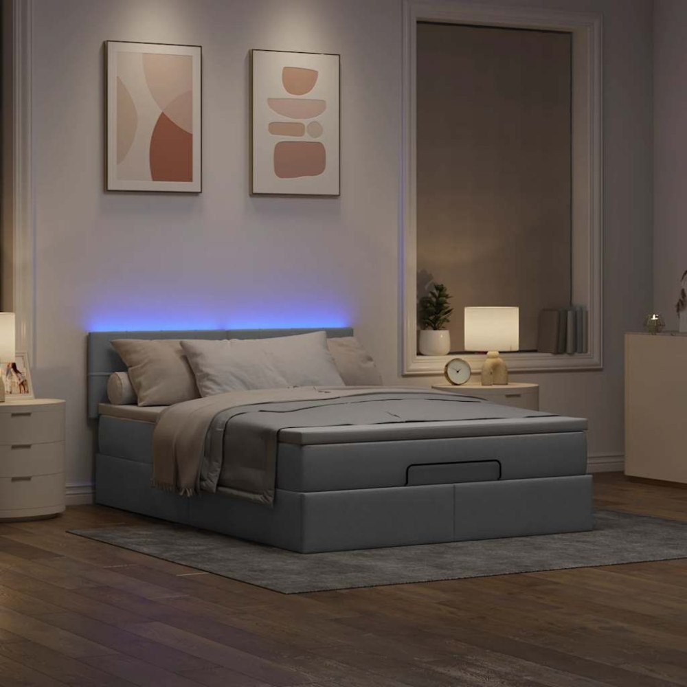 vidaXL Ottoman sängram med madrass ljusgrå 140x200 cm tyg