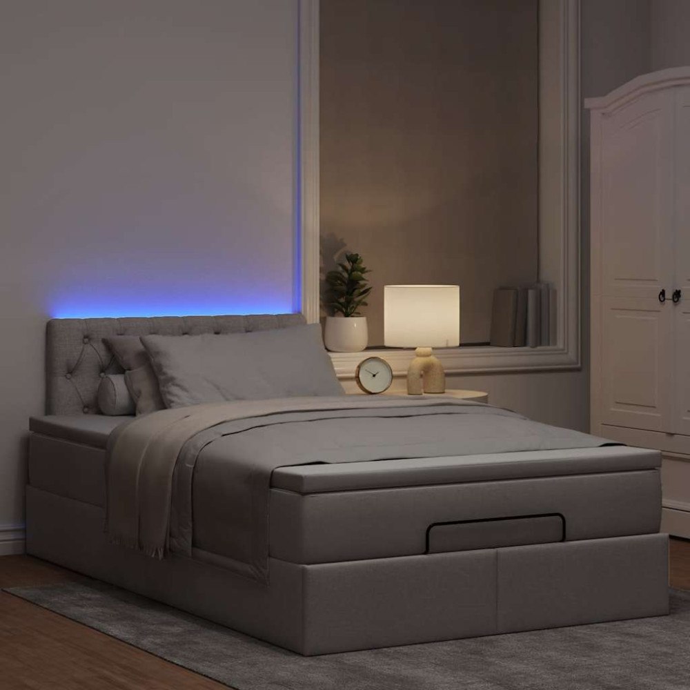 vidaXL Ottomansk säng med madrass och LED-lampor taupe 120x190cm tyg