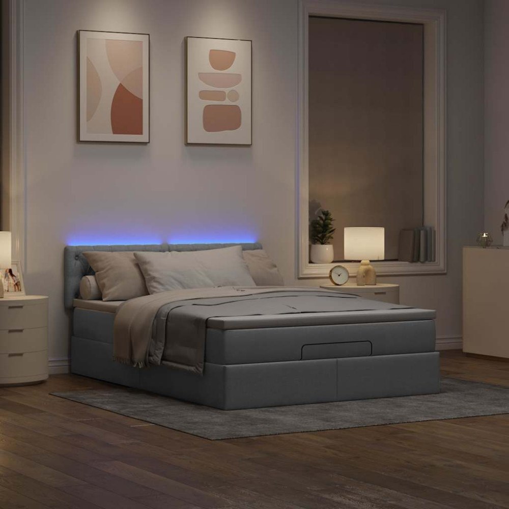 vidaXL Ottoman sängram med madrass ljusgrå 140x200 cm tyg
