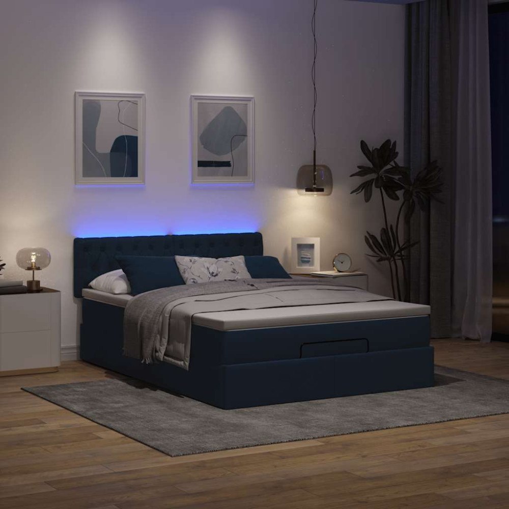 vidaXL Ottoman sängram med madrass blå 140x200 cm tyg