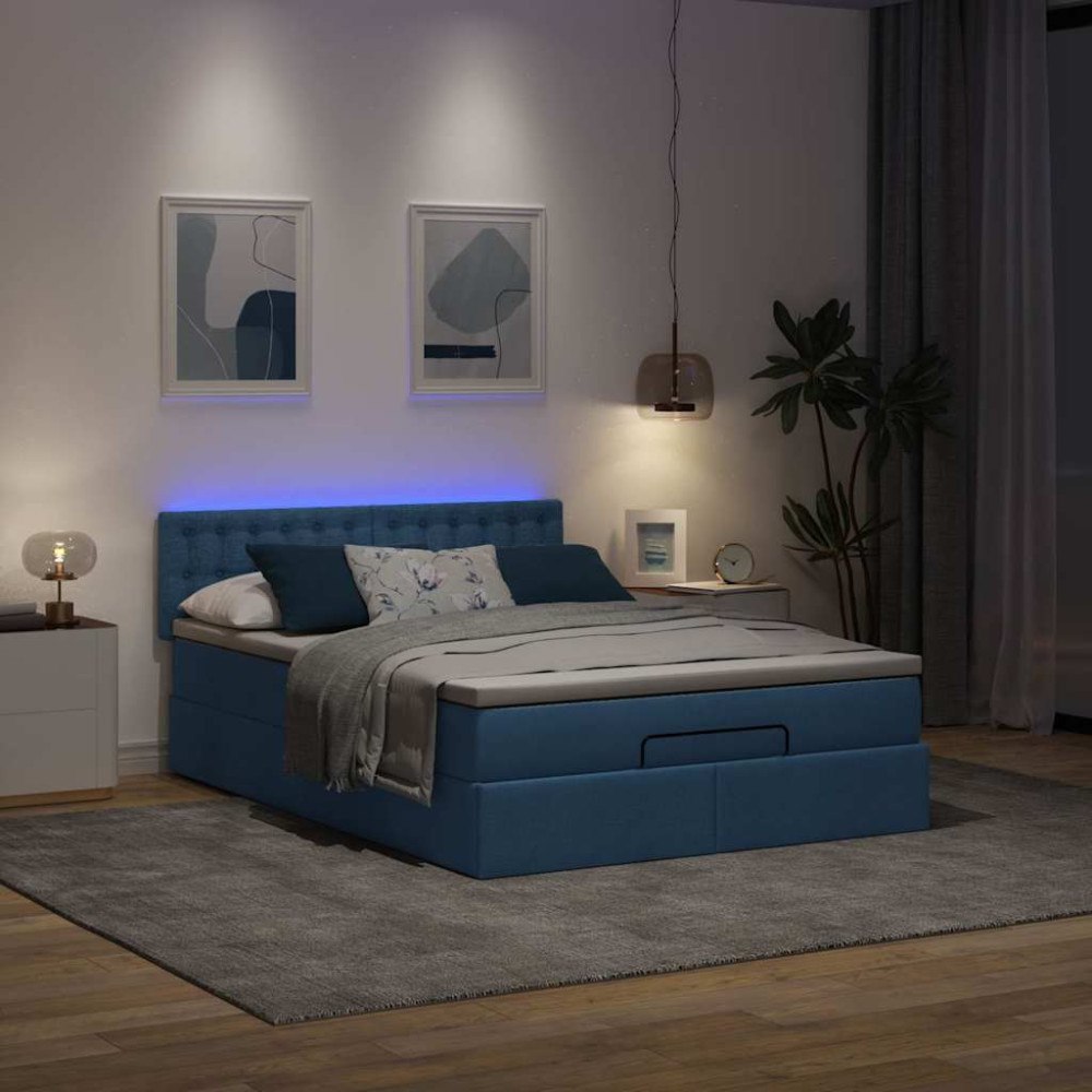 vidaXL Ottoman sängram med madrass blå 140x200 cm tyg