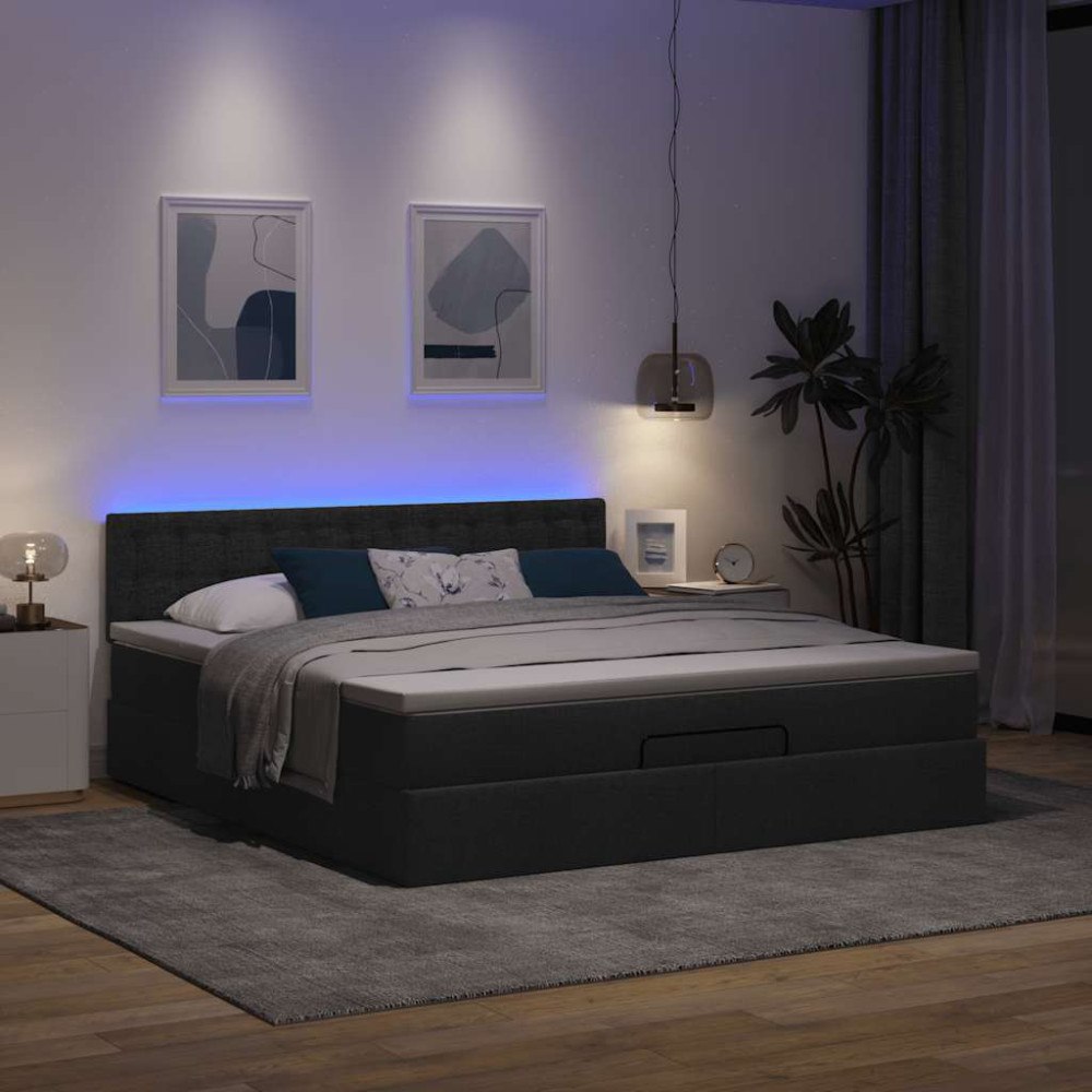 vidaXL Ottoman sängram med madrass svart 160x200 cm tyg