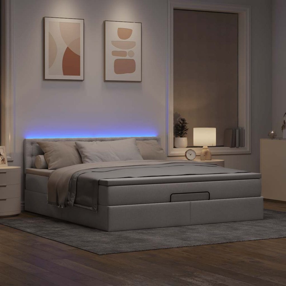 vidaXL Ottoman sängram med madrass taupe 160x200 cm tyg