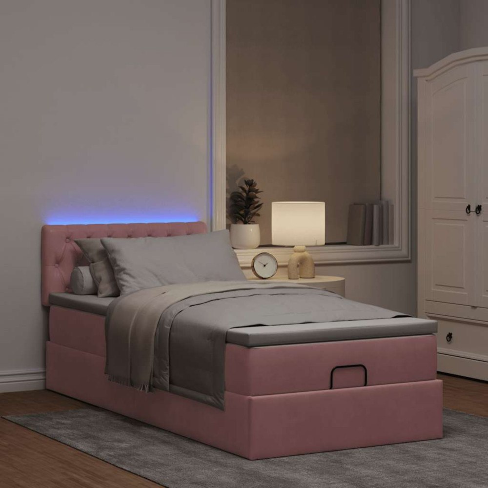 vidaXL Ottoman sängram med madrass rosa 100x200 cm sammet