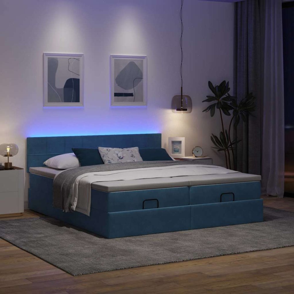 vidaXL Ottoman sängram med madrasser mörkblå 180x200 cm sammet