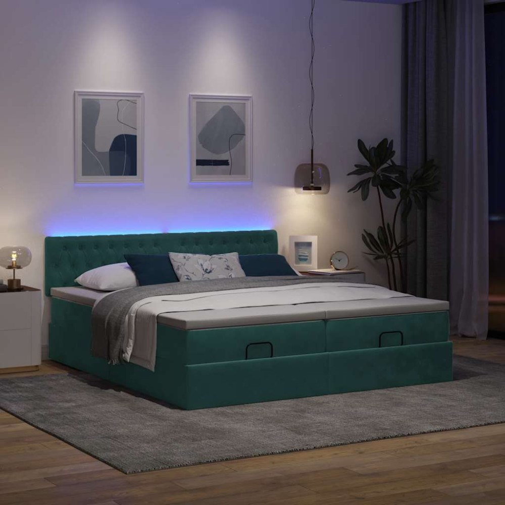 vidaXL Ottoman sängram med madrasser mörkgrön 180x200 cm sammet