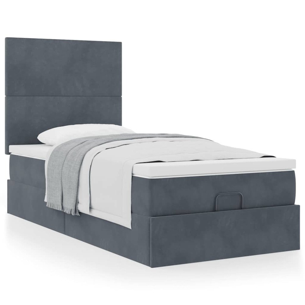vidaXL Ottoman sängram med madrasser mörkgrå 80x200 cm sammet