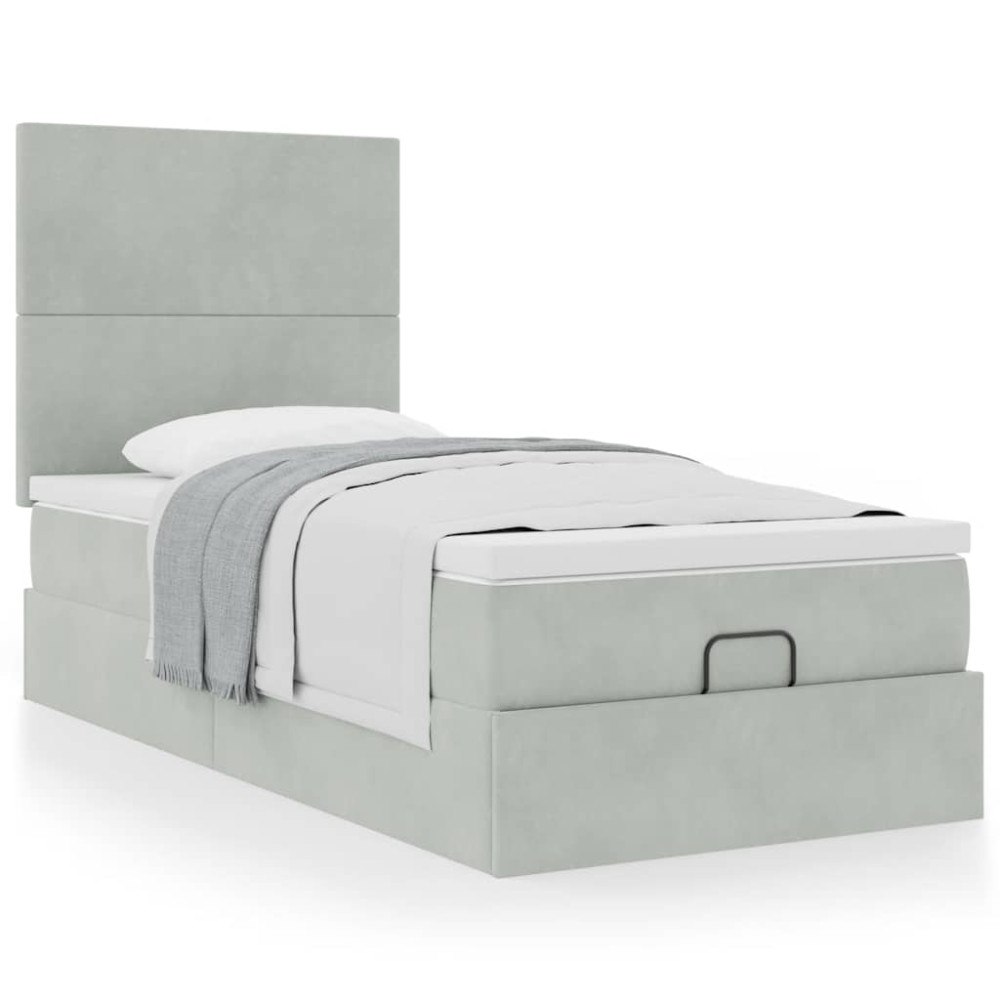 vidaXL Ottoman sängram med madrasser ljusgrå 90x190 cm sammet
