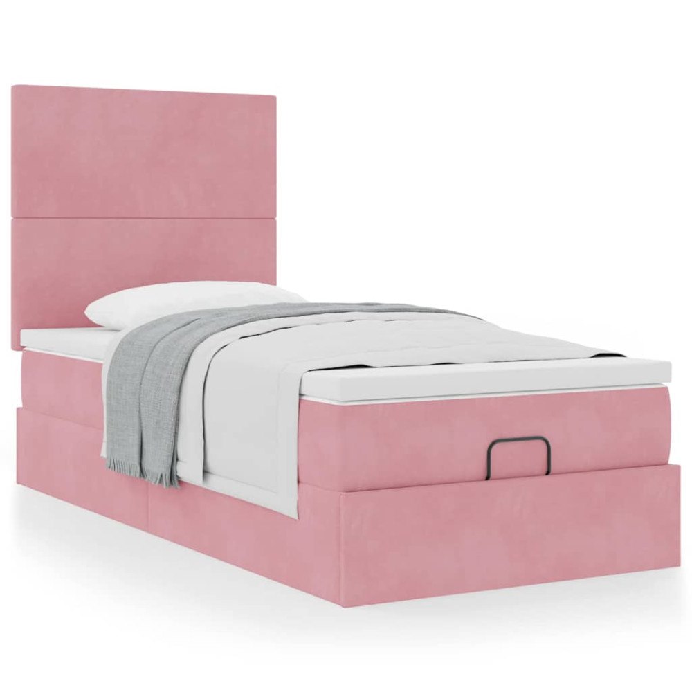 vidaXL Ottoman sängram med madrasser rosa 90x200 cm sammet