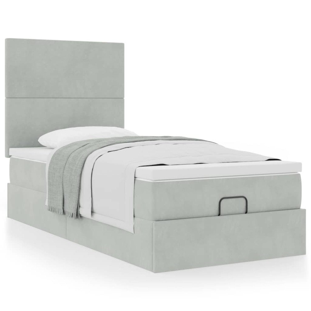 vidaXL Ottoman sängram med madrasser ljusgrå 100x200 cm sammet