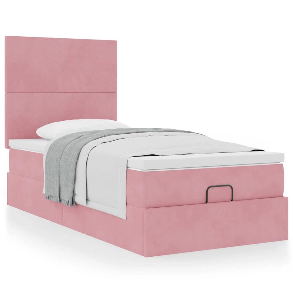 vidaXL Ottoman sängram med madrasser rosa 100x200 cm sammet