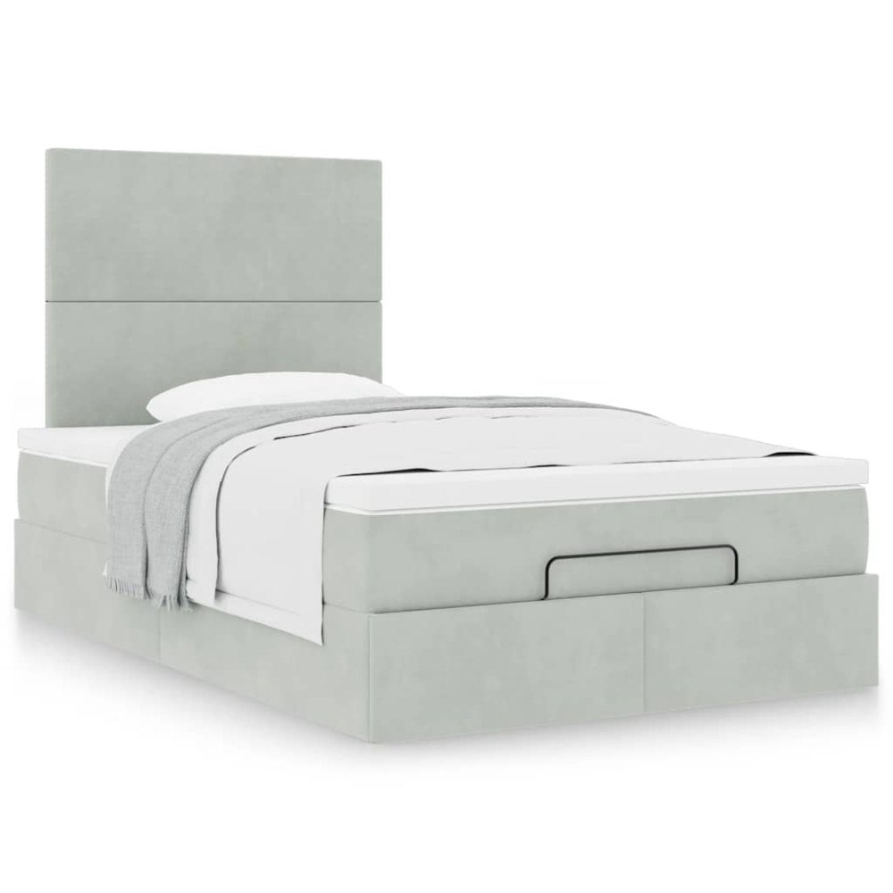 vidaXL Ottoman sängram med madrasser ljusgrå 120x200 cm sammet