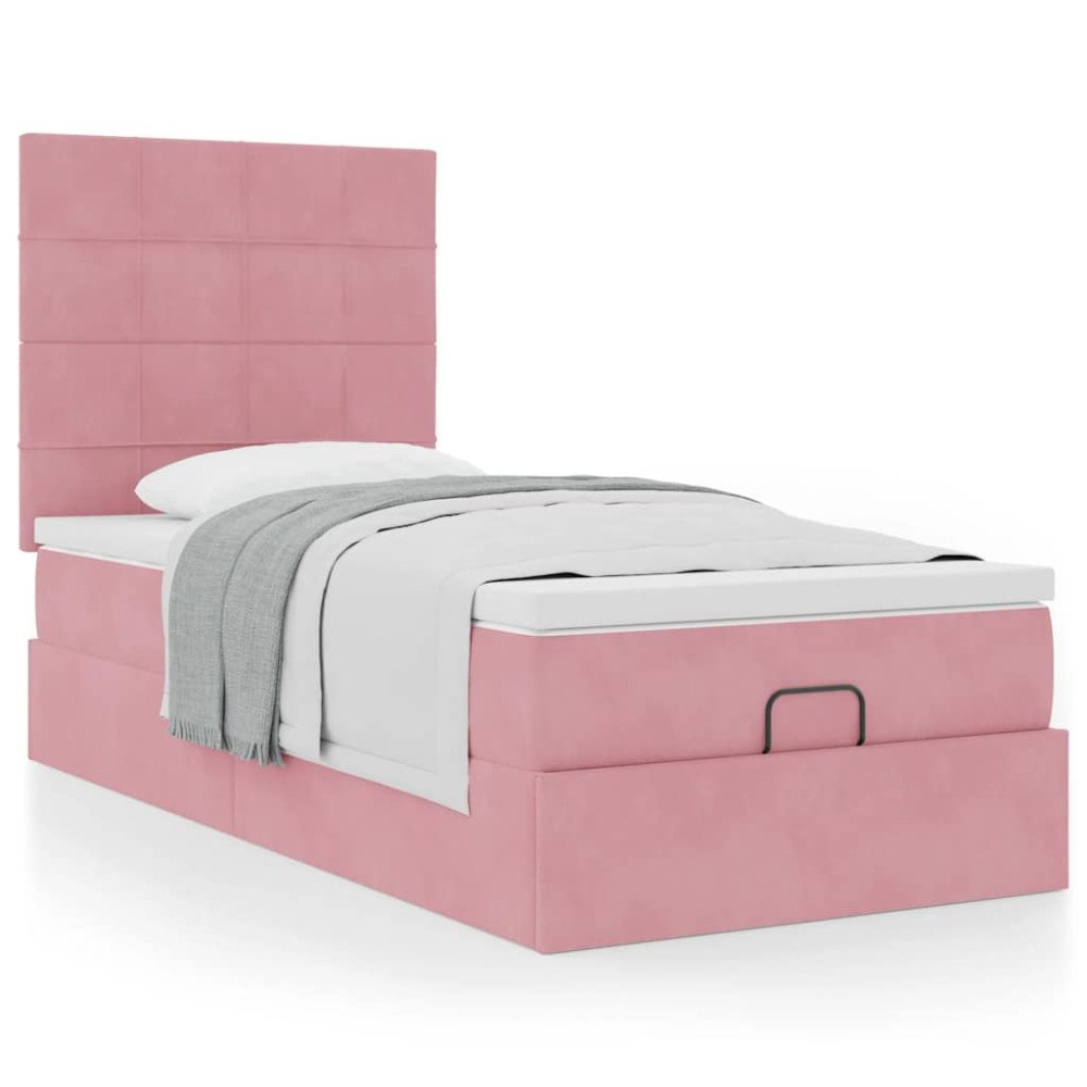 vidaXL Ottoman sängram med madrasser rosa 80x200 cm sammet