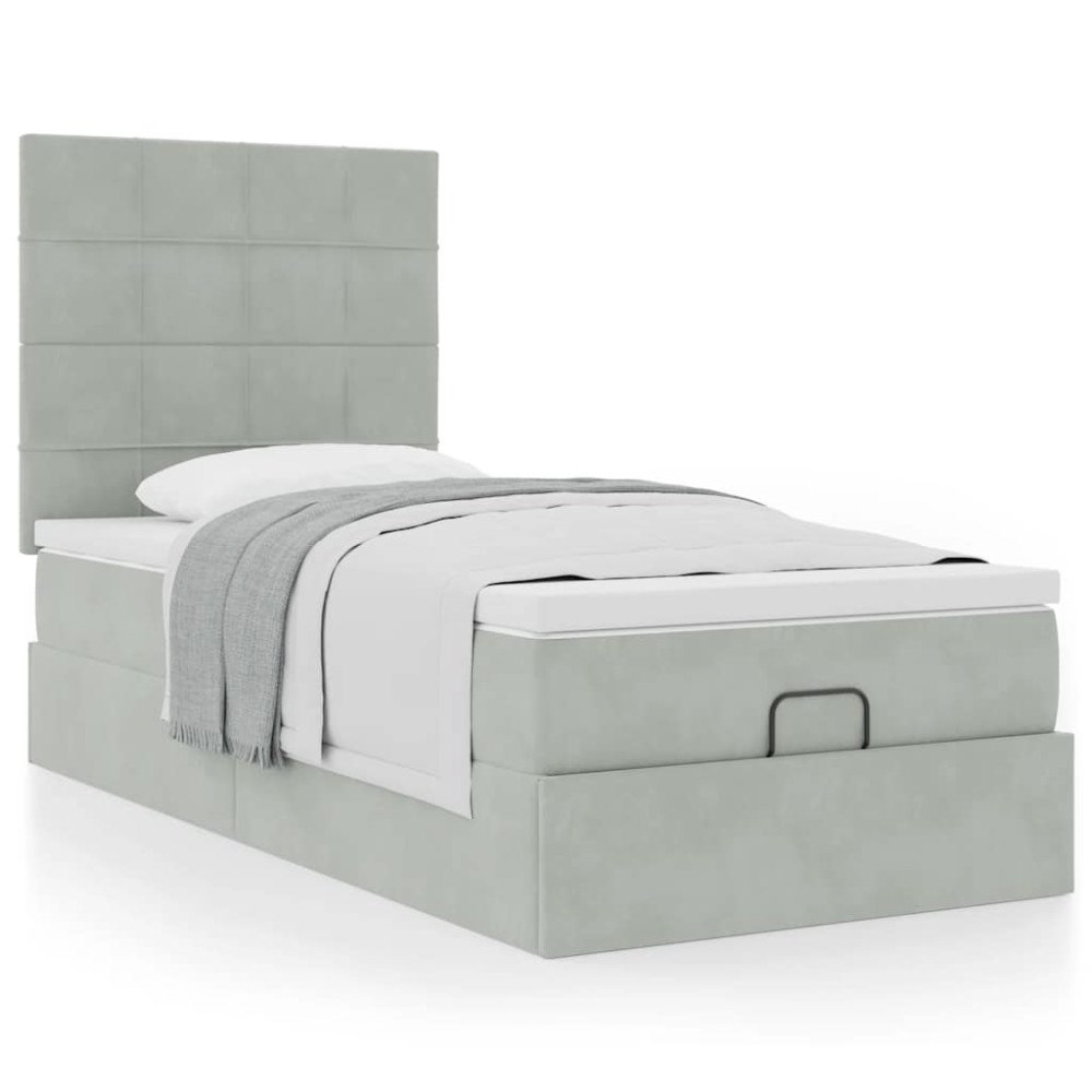 vidaXL Ottoman sängram med madrasser ljusgrå 90x200 cm sammet
