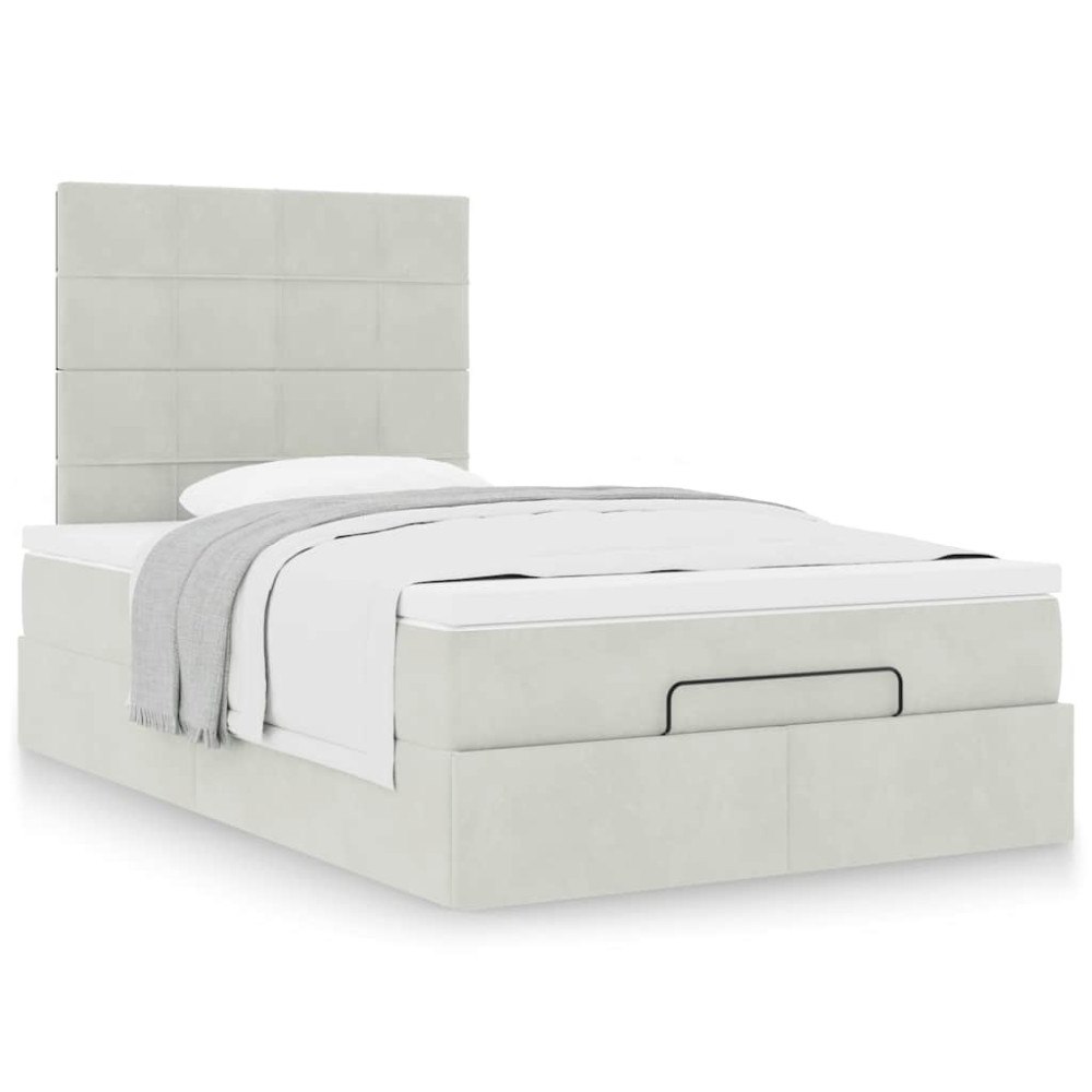 vidaXL Ottoman sängram med madrasser ljusgrå 120x190 cm sammet