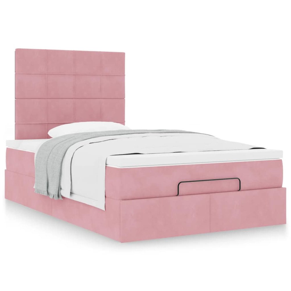 vidaXL Ottoman sängram med madrasser rosa 120x190 cm sammet