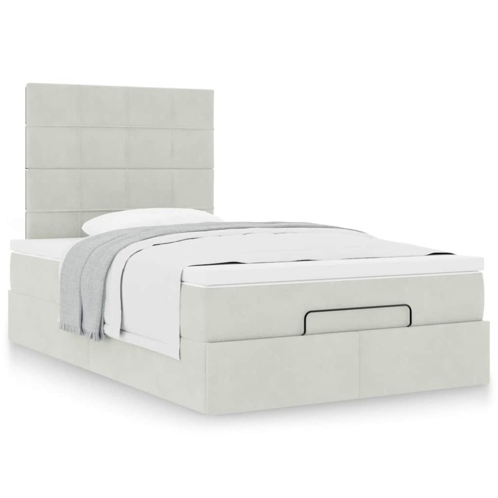 vidaXL Ottoman sängram med madrasser ljusgrå 120x200 cm sammet