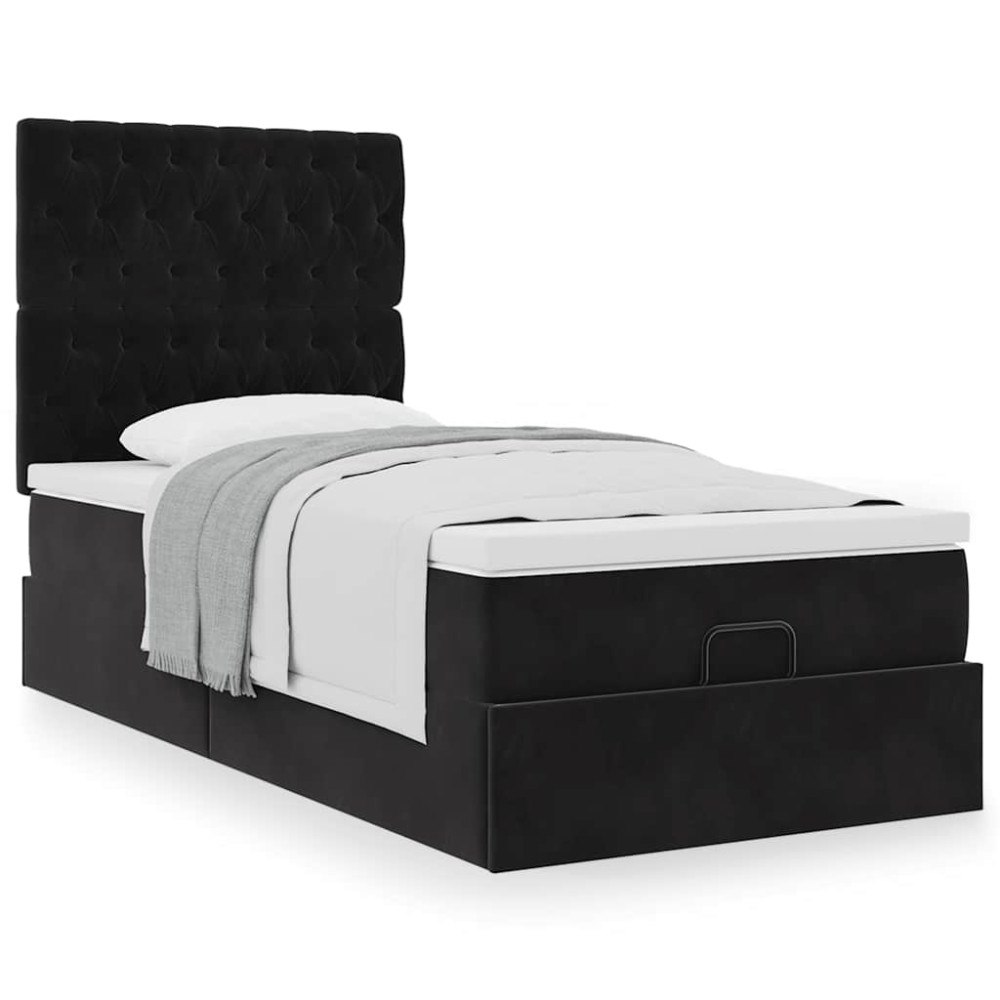 vidaXL Ottoman sängram med madrasser svart 80x200 cm sammet