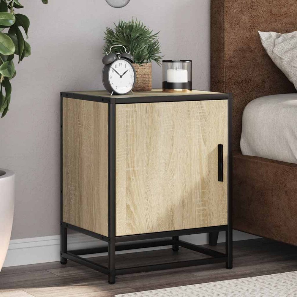 vidaXL Sängbord sonoma-ek 40x31x50 cm konstruerat trä och metall