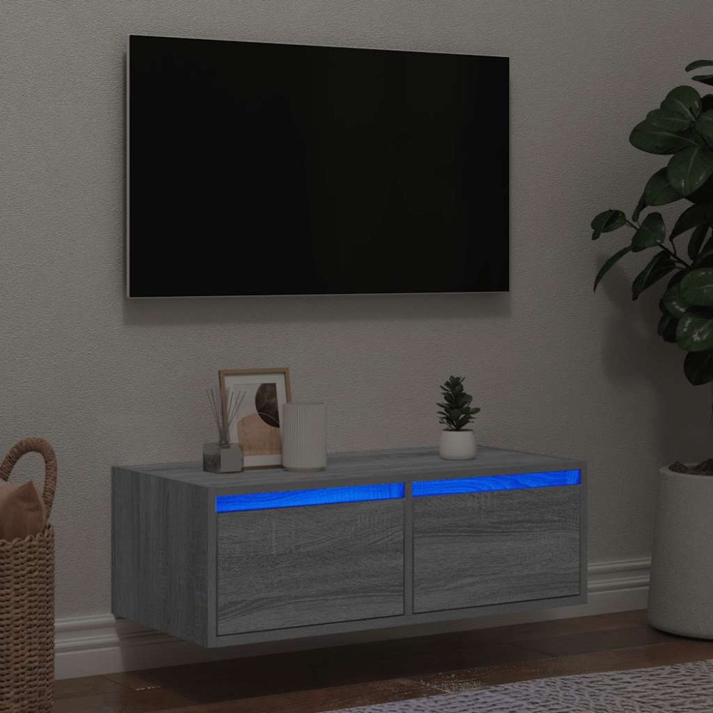 vidaXL Tv-bänk med LED-belysning grå sonoma 75x35,5x25 cm