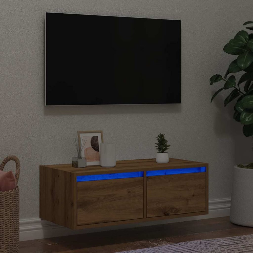 vidaXL Tv-bänk med LED-belysning artisan ek 75x35,5x25 cm