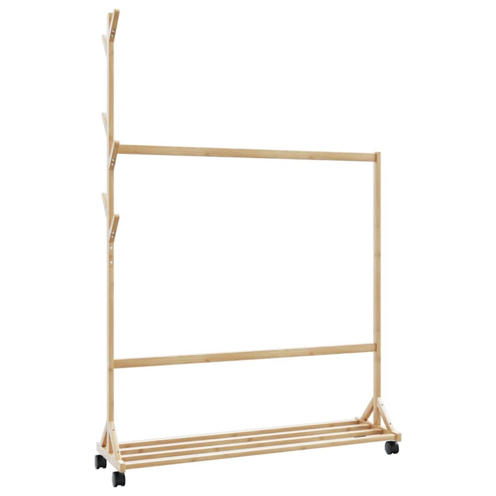 vidaXL Klädställ med krokar och hjul 100x35x157 cm bambu