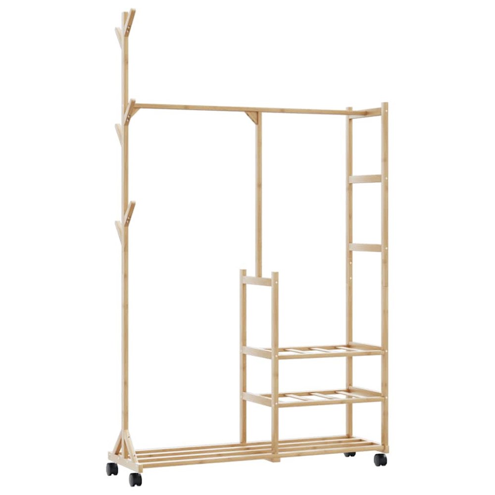 vidaXL Klädställ med hyllor och hjul 100x38x175,5 cm bambu