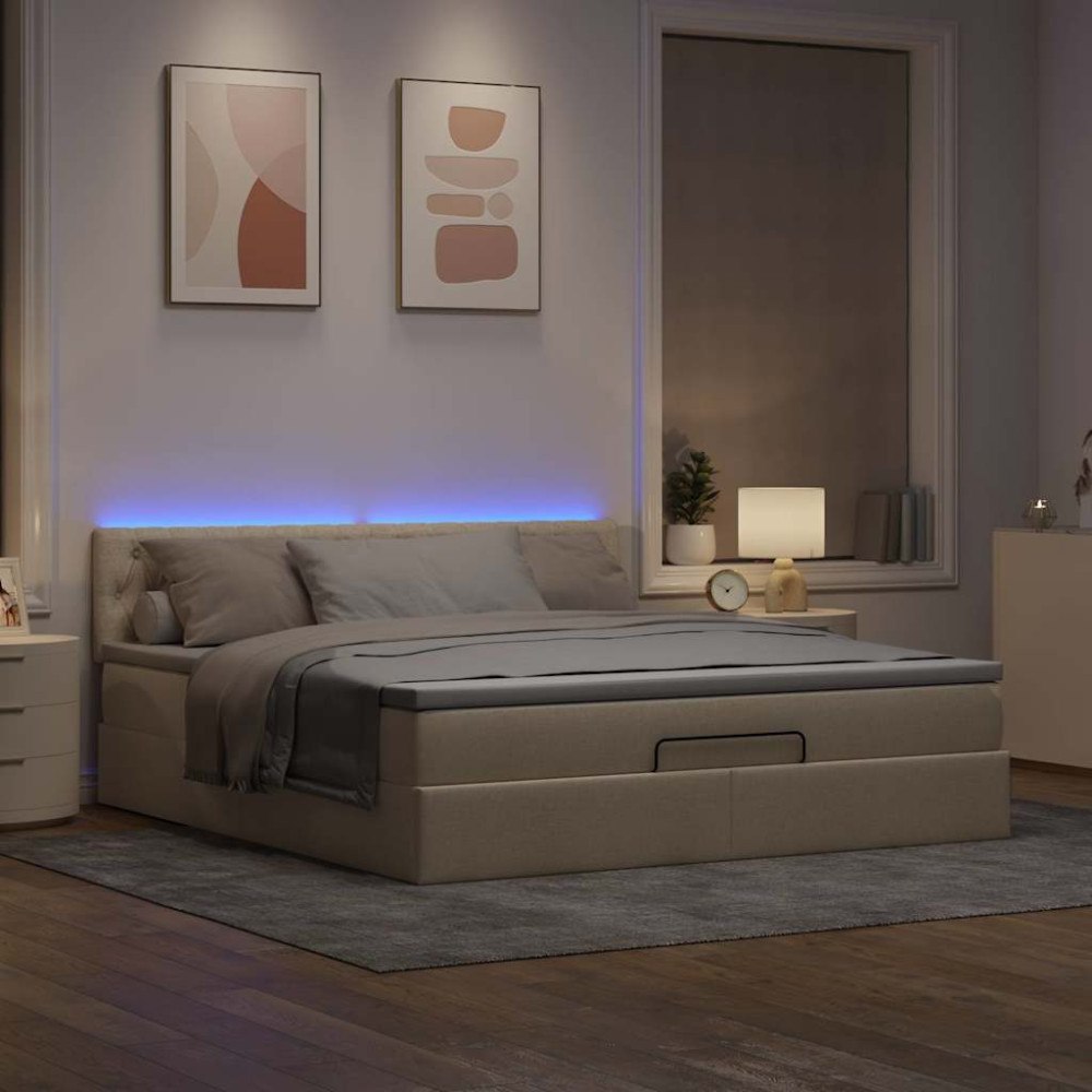 vidaXL Ottoman sängram med madrass gräddvit 160x200 cm tyg