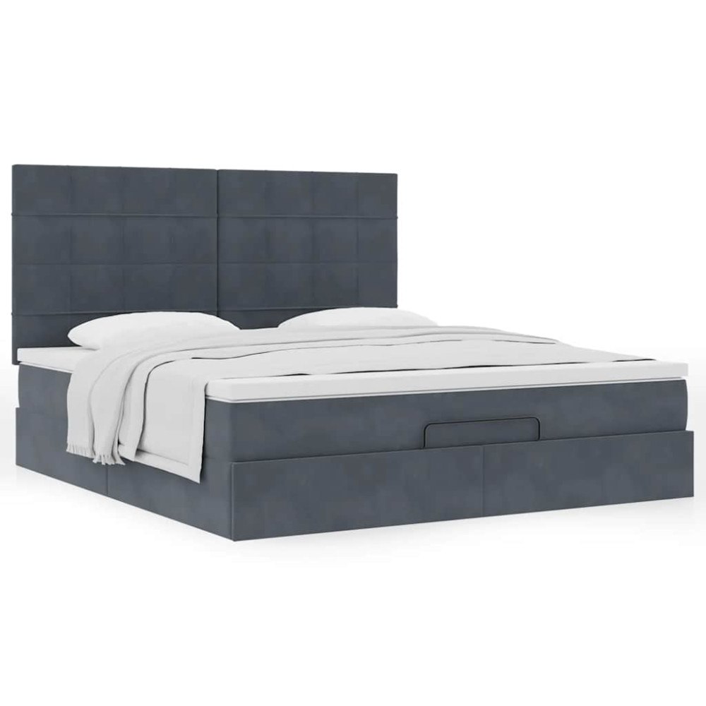 vidaXL Ottoman sängram med madrasser mörkgrå 180x200 cm sammet