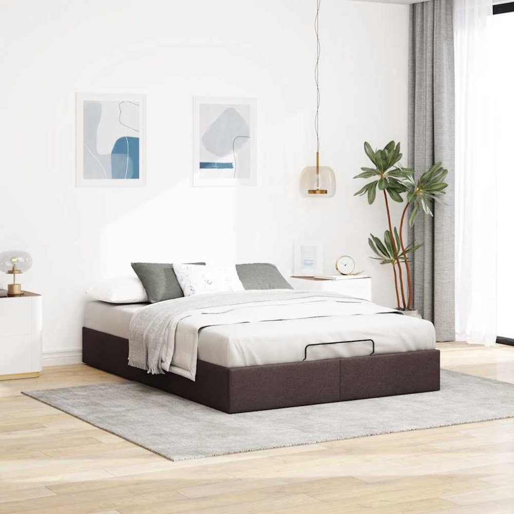 vidaXL Ottoman sängram utan madrass mörkbrun 140x190 cm tyg