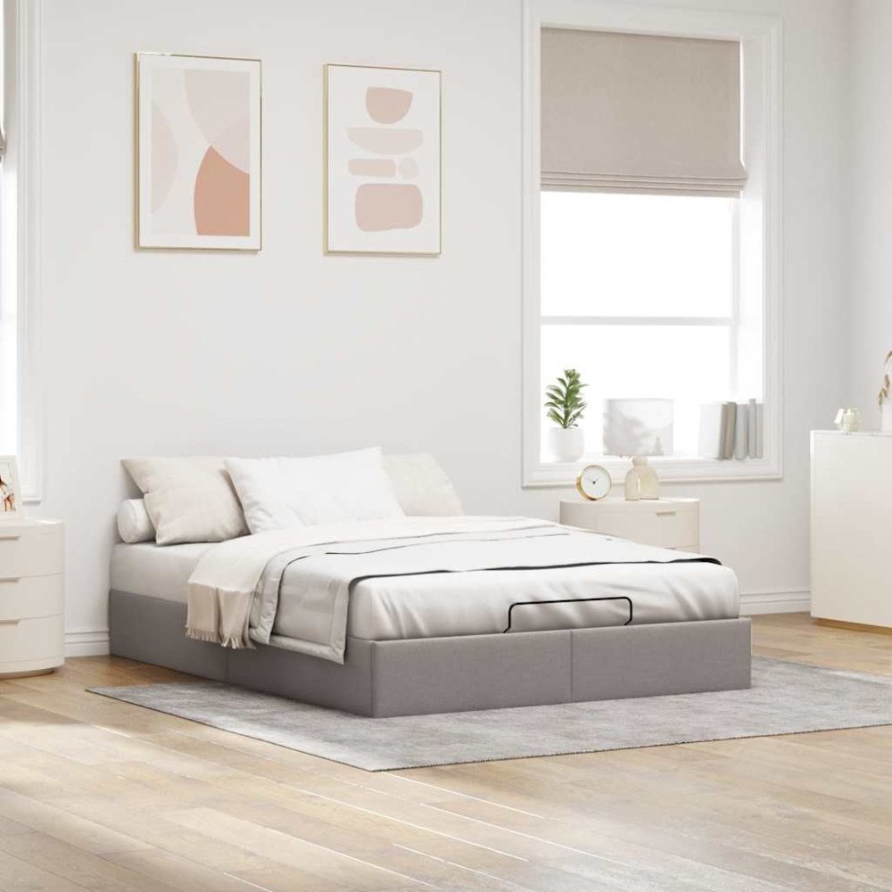 vidaXL Ottoman sängram utan madrass taupe 140x190 cm tyg