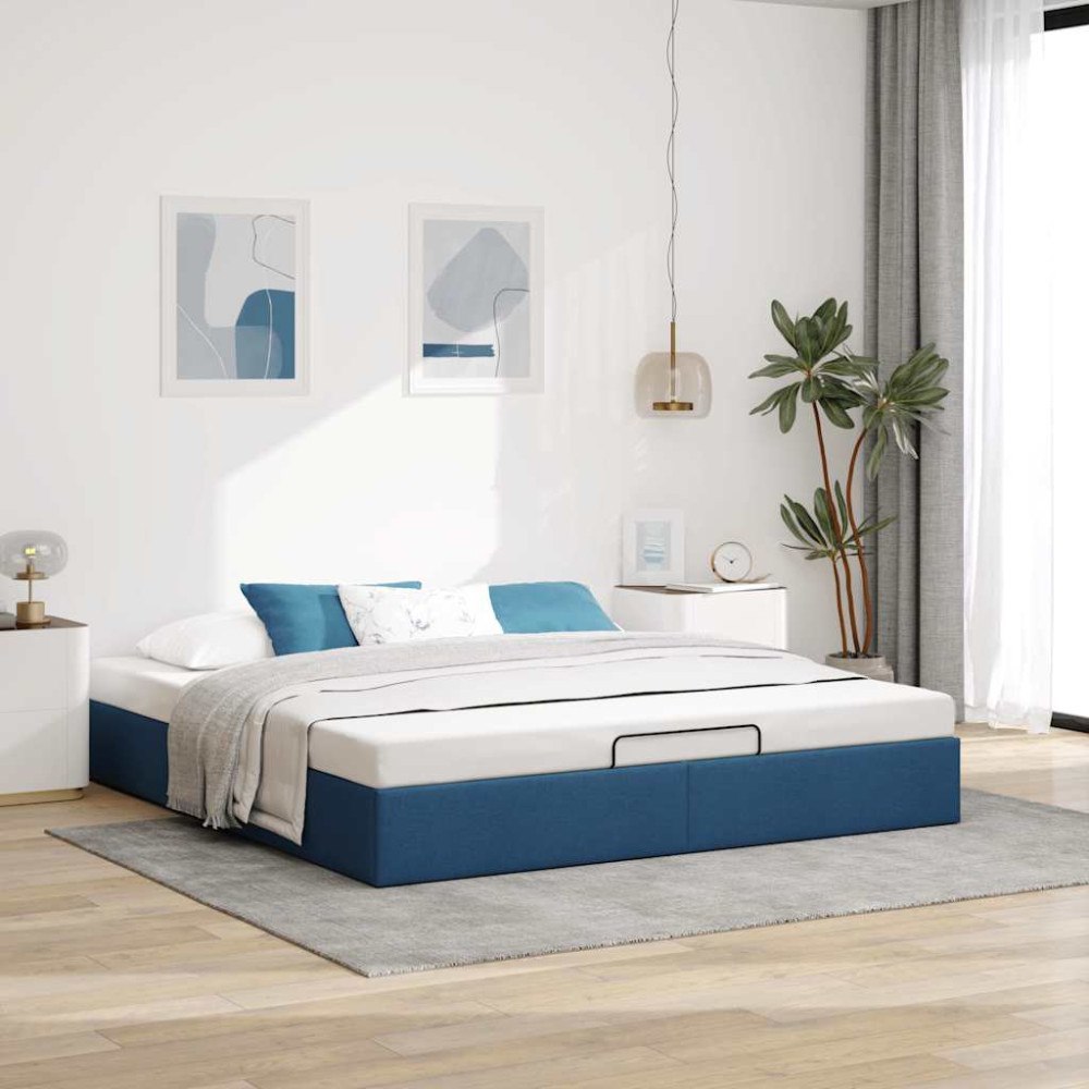 vidaXL Ottoman sängram utan madrass blå 200x200 cm tyg