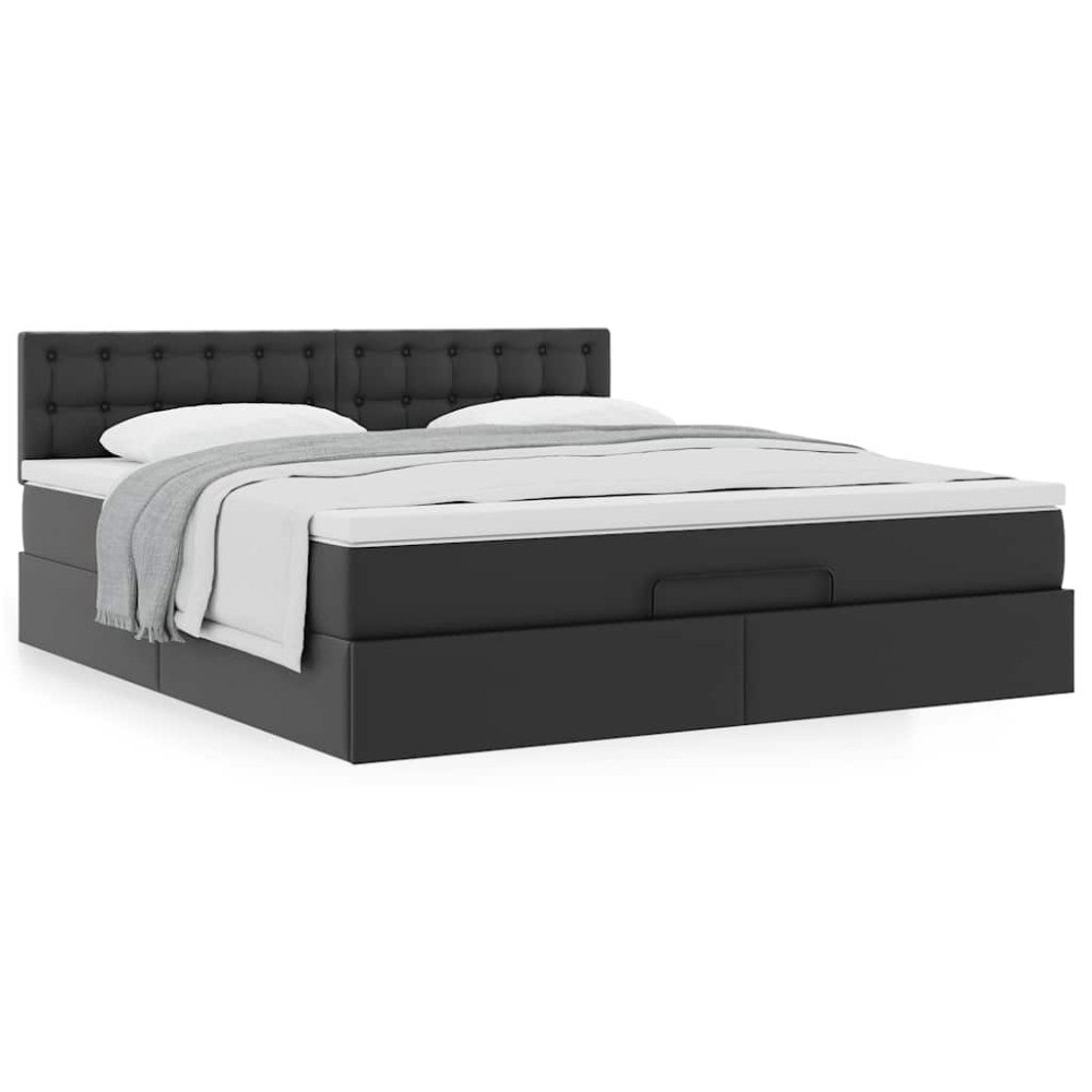 vidaXL Ottoman sängram med madrass svart 180x200 cm konstläder