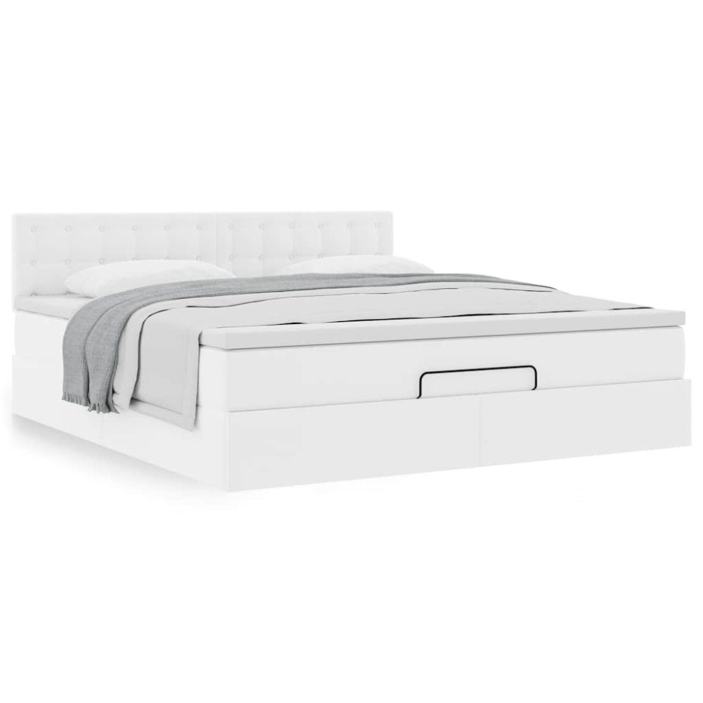 vidaXL Ottoman sängram med madrass vit 180x200 cm konstläder