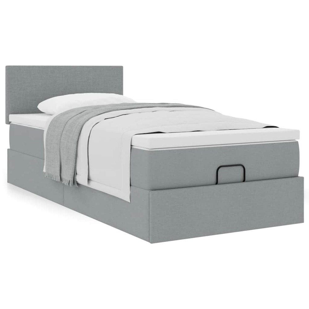 vidaXL Ottoman sängram med madrass ljusgrå 90x190 cm tyg