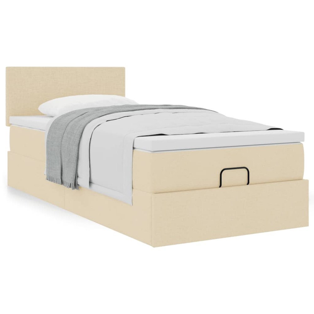vidaXL Ottoman sängram med madrass gräddvit 90x190 cm tyg