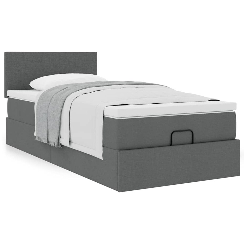 vidaXL Ottoman säng med madrass mörkgrå 90x200 cm tyg