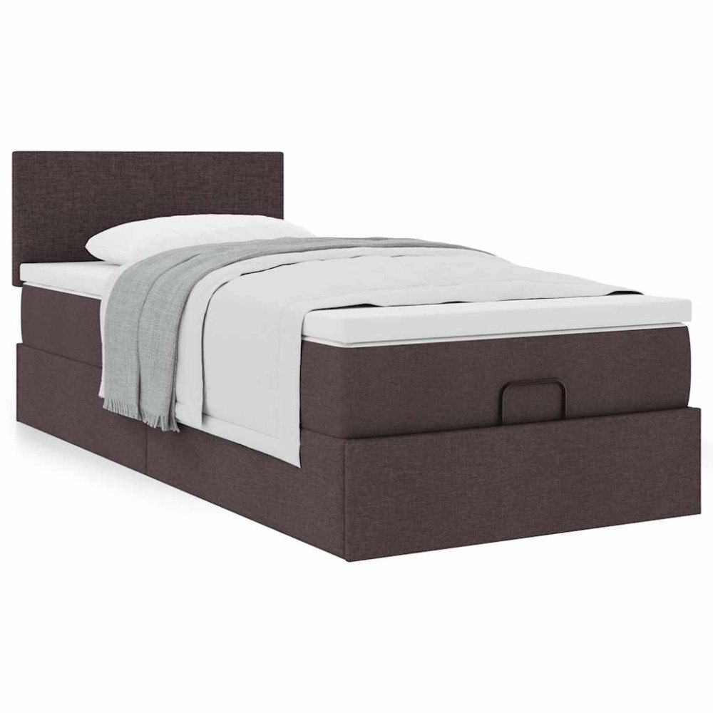 vidaXL Ottoman säng med madrass mörkbrun 90x200 cm tyg