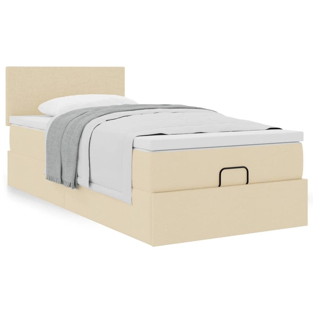 vidaXL Ottoman säng med madrass gräddvit 90x200 cm tyg