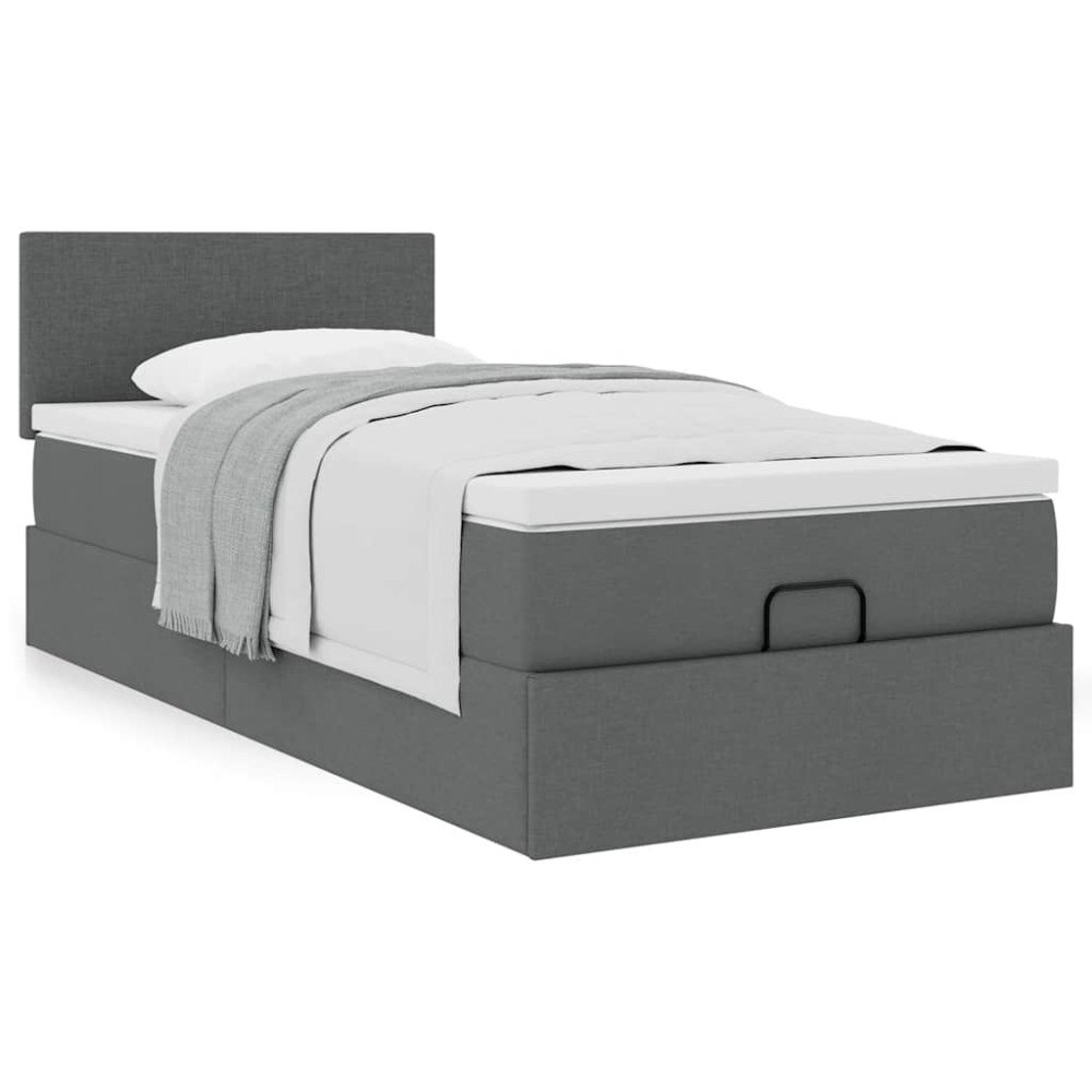 vidaXL Ottoman sängram med madrass mörkgrå 100x200 cm tyg