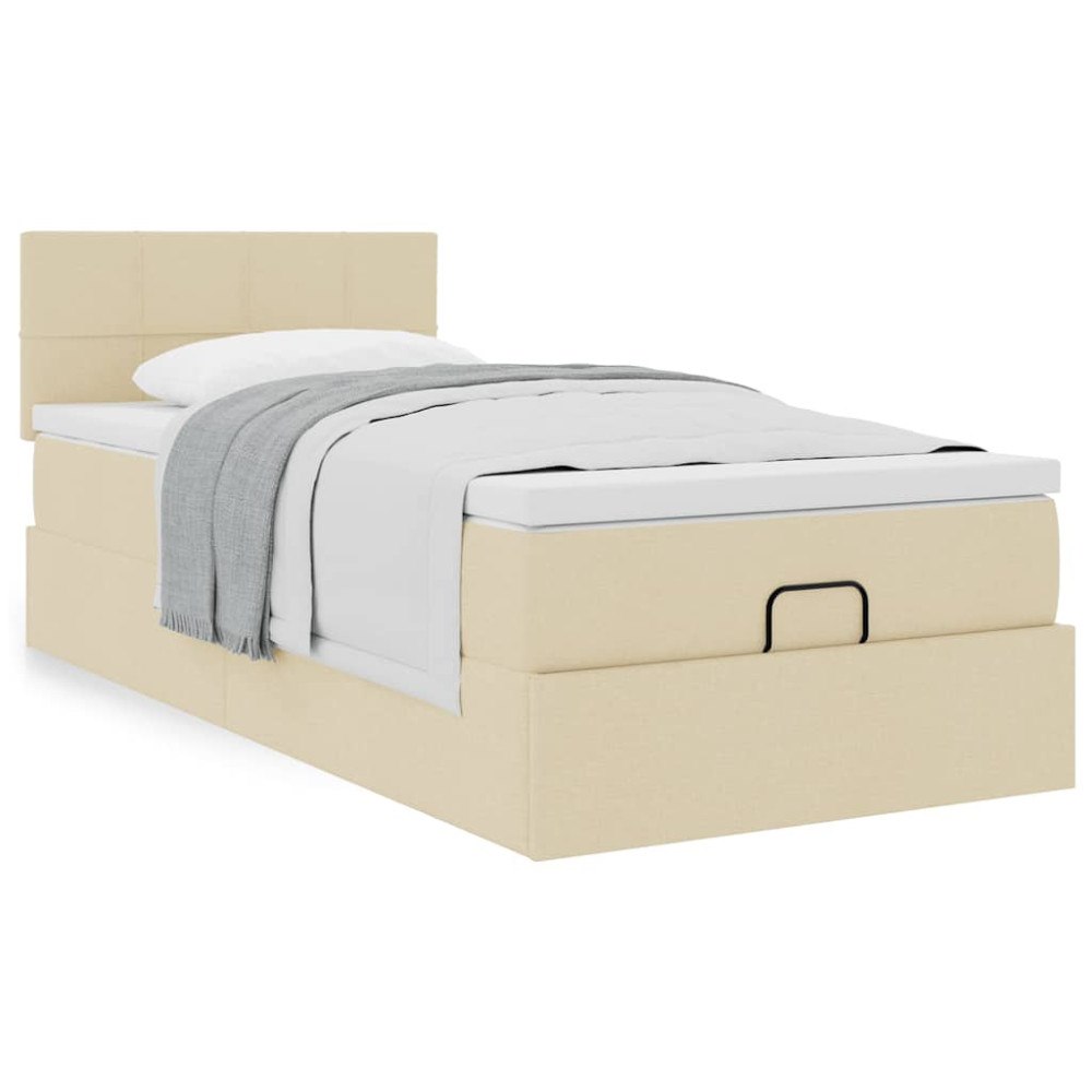 vidaXL Ottoman säng med madrass gräddvit 90x200 cm tyg